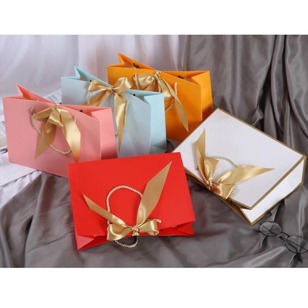 

5pcs boutique party gift paper bag festival wrapping bow portable with ribbon valentine's day wedding decoration wrap