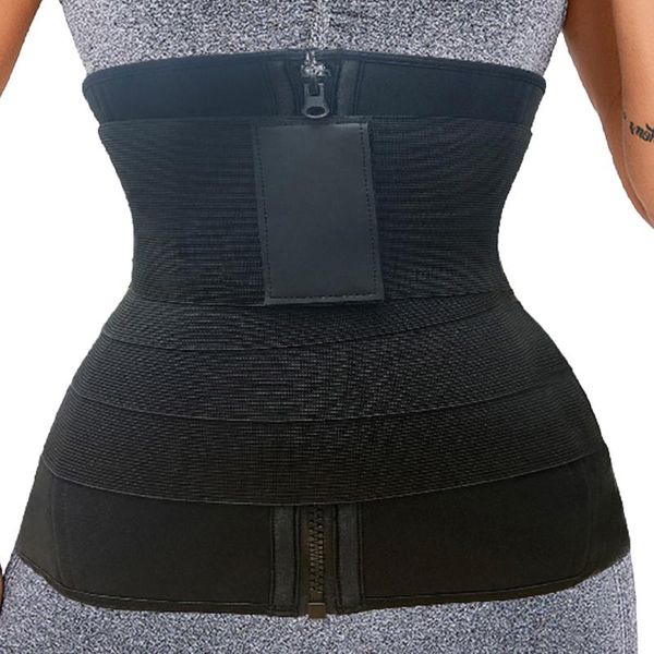 

women's shapers women sport sweating corset body sculpting postpartum recovery device thin waist abdomen wrap zipper bandage belt train, Black;white