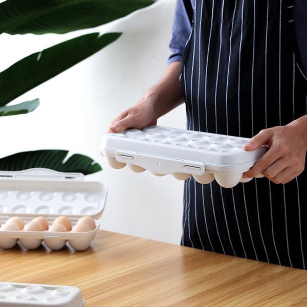 

kitchen storage & organization 18 cup tray egg plastic fresh fridge lidded holder box container refrigerator crisper