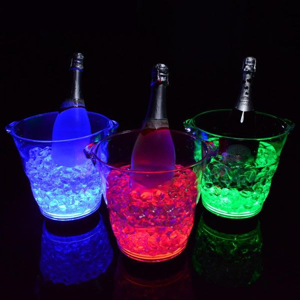 

ice buckets and coolers 4.9l led bucket rechargeable luminous champagne beer wine cooler drink bottle holder tub bar disco party decor
