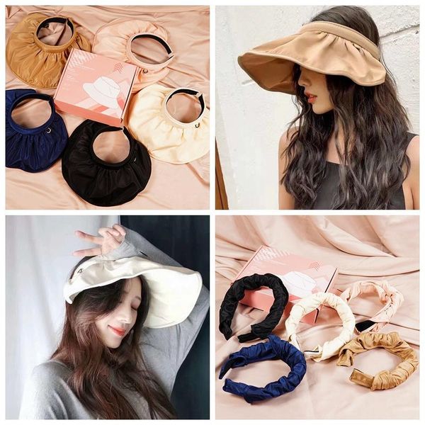 

wide brim hats summer visors cap foldable large sun hat beach for women hair dual-use straw chapeau fisherman, Blue;gray