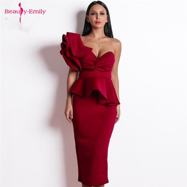 

party dresses beauty emily one shoulder evening 2021 ribbon ruffle sleeve deep v neck open back elegant prom gowns, White;black