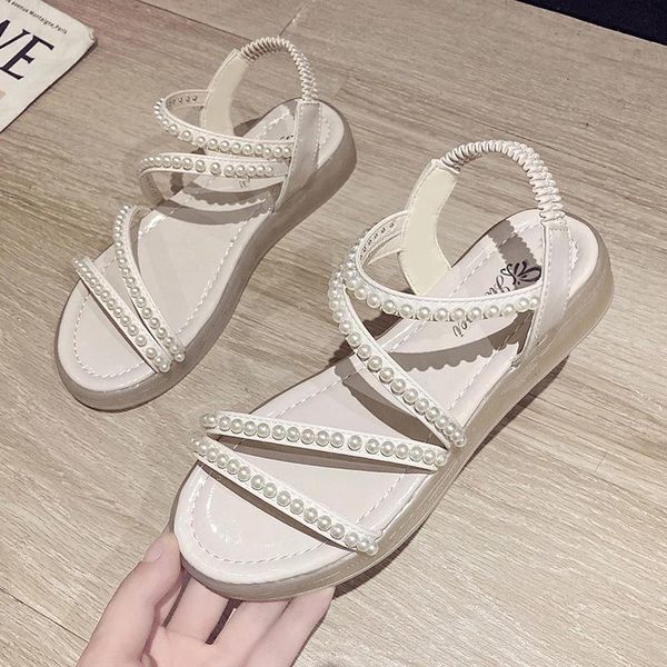 

sandals women summer fashion women's 2021 solid color round head comfortable platform shoes open toe flat, Black