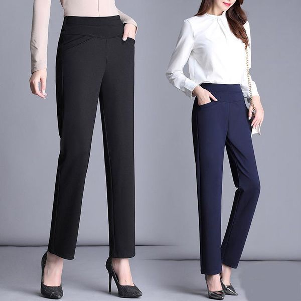 

women's pants & capris loose elastic women suit straight trousers autumn 2021 high waist casual bepantalon femme plus size, Black;white
