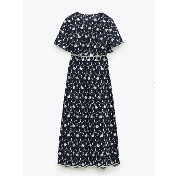 

skirts v-neck for women's new summer retro waist-tight embroidery slit fashionable elegant dresses female, Black