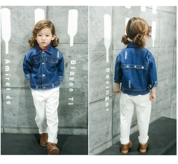 

jackets 2021 fashion children spring denim jacket girls chaqueta coat with floral baby outwear boys cartoon clothes kids pocket1, Blue;gray
