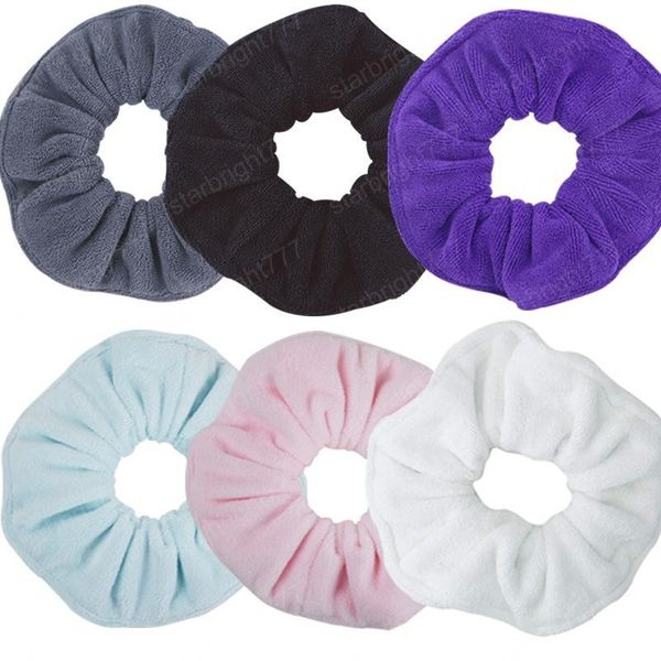

women large wide microfiber hair drying scrunchies towel hairband solid rubber band hairtie for sport yoga, Slivery;white