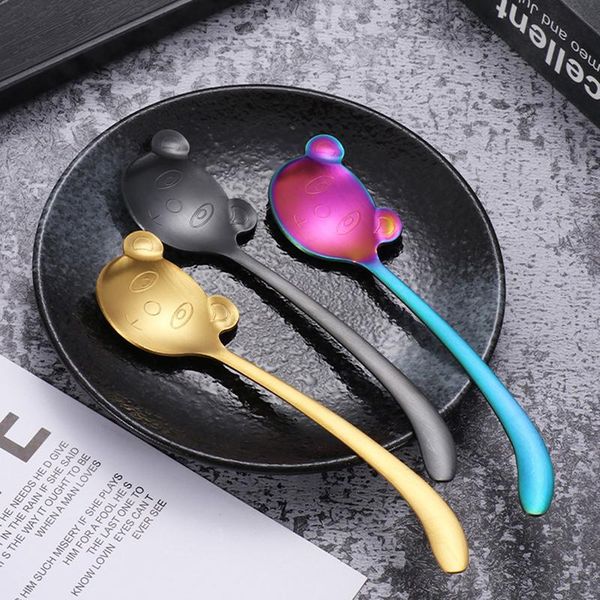 

spoons cute cat dessert spoon 304 stainless steel teaspoon for coffee ice cream laser engraving long handle flatware gift tableware