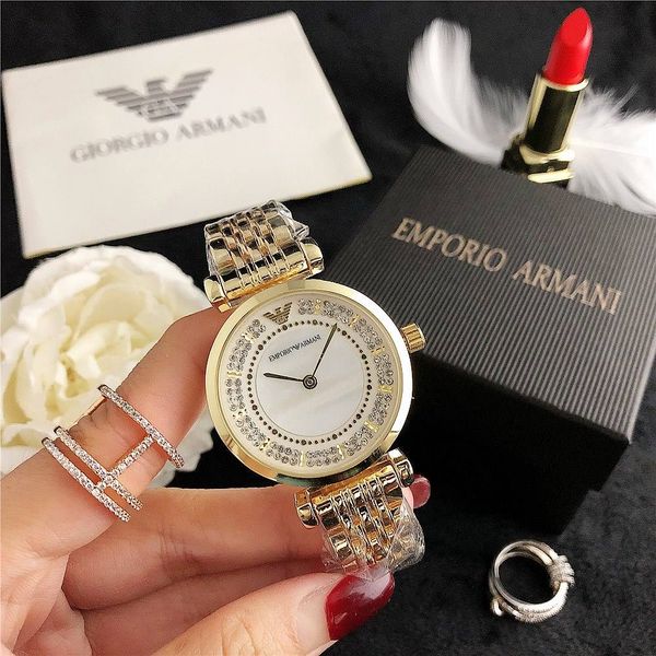 

2021 luxury ar brand gold watch casual women watches diamond case fashion dress designer stainless steel strap quartz movement, Slivery;brown