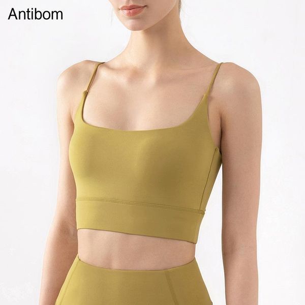 

yoga outfit antibom women's bra fitness gym vest thin straps sport without shockproof padded solid crop underwear