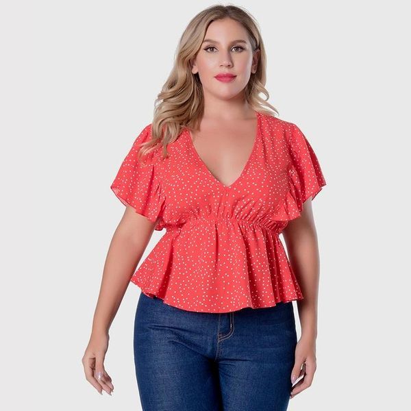 

women's blouses & shirts tunic large size summer clothing 4xl plus tunics ruffle red t-shirts women short sleeve, White