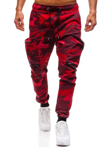 

fashion sport pants sweatpants camouflage multi-pocket casual elastic belt small feet joggers tracksuit trousers men men's, Black