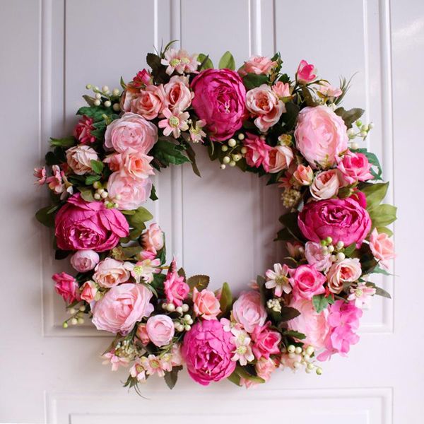 

decorative flowers & wreaths pink hanging garland 45cm handmade fake dlower wreath european style door decoration wall pendant ornaments flo