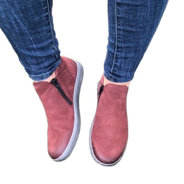 

boots spring/autumn 2021 women ankle fashion shoes for casual zip platform plus size 43, Black