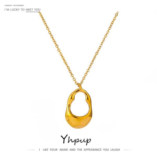 

pendant necklaces yhpup minimalist metal geometric neckalce 316 stainless steel fashion jewelry women gold 18 k plated collar necklace, Silver