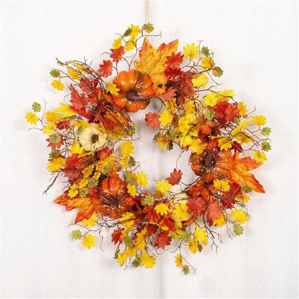 

decorative flowers & wreaths halloween wreath white pumpkin leaf fall garland rattan party wall hanging ornaments thanksgiving home door dec