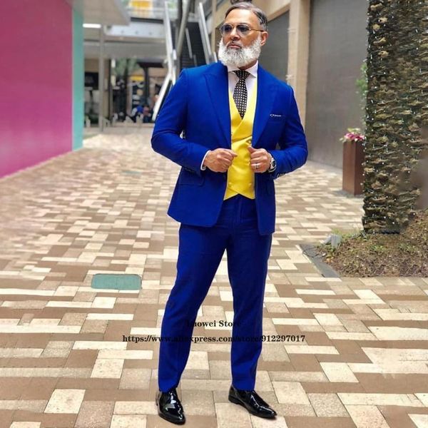 

men's suits & blazers casual royal blue slim fit mens 3 piece jacket vest pants set groom wedding tuxedo business blazer masculino cost, White;black