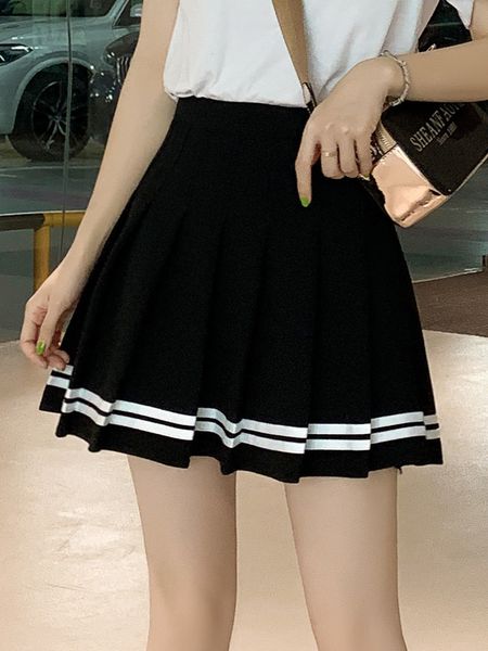 

high skirts kawaii waist harajuku pleated women girls lolita a-line sailor skirt large size preppy school uniform, Black