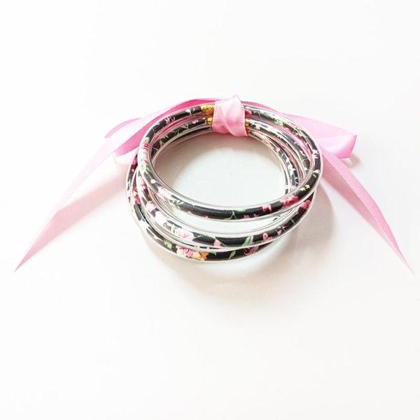 

bangle 5pcs/set charming mix color bangles may all weather stack silicone plastic jelly gift for women jewelry, Black