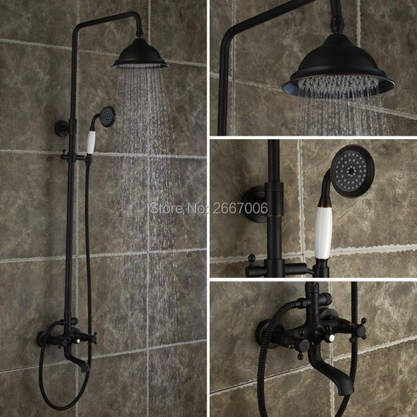 

europea style double handles bath mixer shower set rainfall head faucet black color copper gi280 bathroom sets