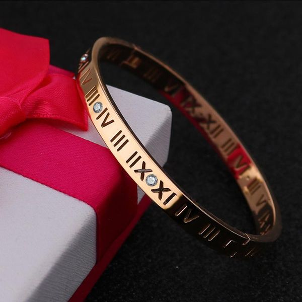 

bangle bracelet for women stainless steel rose gold bangles charm simple trendy fashion jewelry roman numerals couple, Black