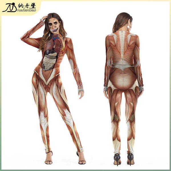 

new stage performance costume funny costume body structure printed jumpsuit, Black;red