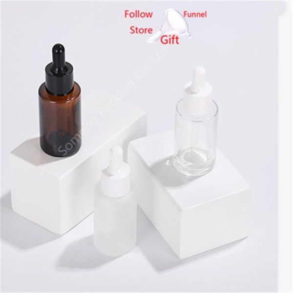 

storage bottles & jars 10pcs/lot 30ml flat shoulder glass dropper bottle with white lid, 1oz amber, frosrd, clear serum gold, silver cap