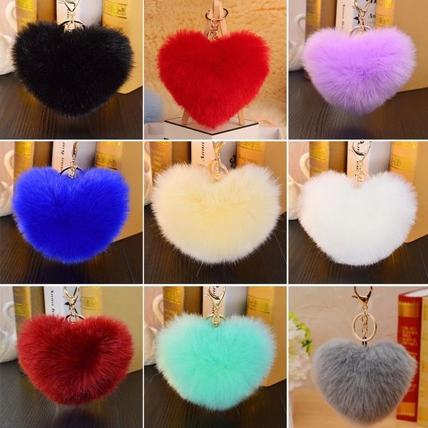 

heart pompoms keychain plush balls key chains decorative pendant for women bag accessories keychains car fashion keyring gift, Slivery;golden