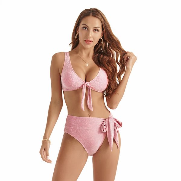 

2021 new lace up bikini split swimsuit beach high waist solid, White;black