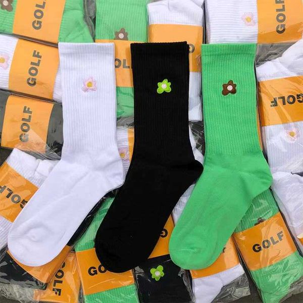 

gold embroidered floret solid color socks for men and women jvr5, Black