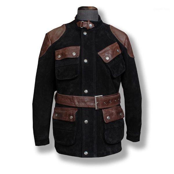 

read description m65-x army style hunting coat genuine cow suede outerwear mens cowhide leather hunt jacket men's & faux, Black