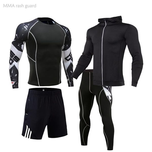 

men's thermal underwear man compression sports suit 1-4 kit set winter jogging fitness clothing rashgarda mma tracksuit men sportswear, Black;white