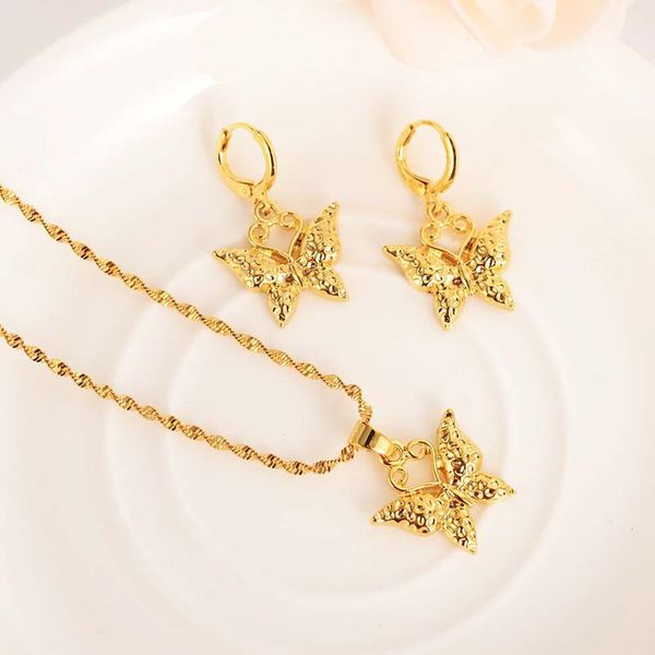 

pendant necklace earrings cute butterfly 18k solid g/f gold jewelry sets husband or wife wedding, Silver