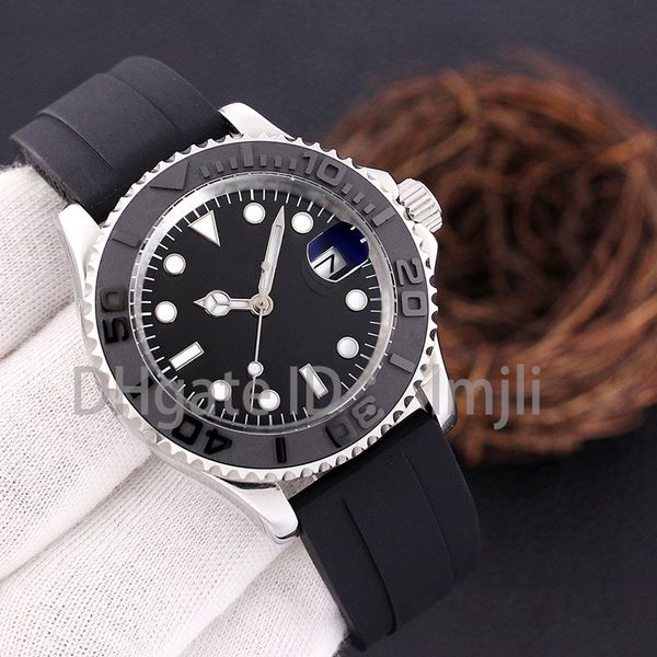 

lmjli u1 quality mens watches yacht style 42mm black dial master automatic mechanical sapphire glass classic model folding wristwatch super, Slivery;golden