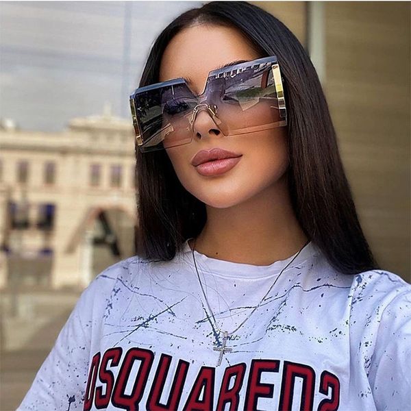 

designer sunglasses vcka 2021 women rimless oversized square progressive flat siamese sun glasses female eyewear travel gafa de sol, White;black