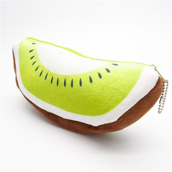 

pencil bags fashion cute kiwi fruit velvet wallet case pen purse plush pouch storage stationery woman make up cosmetic handbag