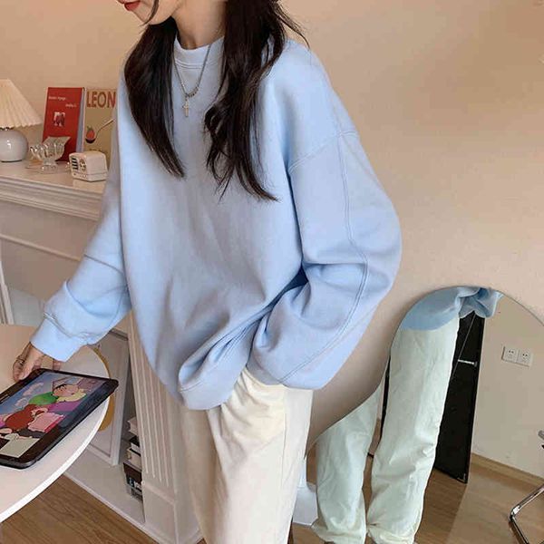 

women's hoodies & sweatshirts spring autumn woman's oversize female loose cotton solid thin lady fashion 2k4l, Black