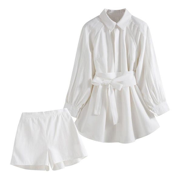 

two piece dress 2 set women autumn shirt shorts suit korean version of fashion leisure women's, White