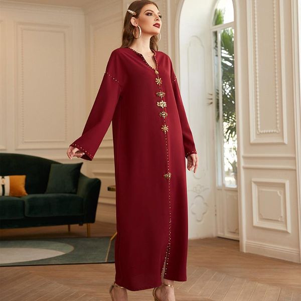 

ethnic clothing muslim fashion dress diamond hand-sewn robe party middle east abayas for women abaya dubai 2021 islamic, Red