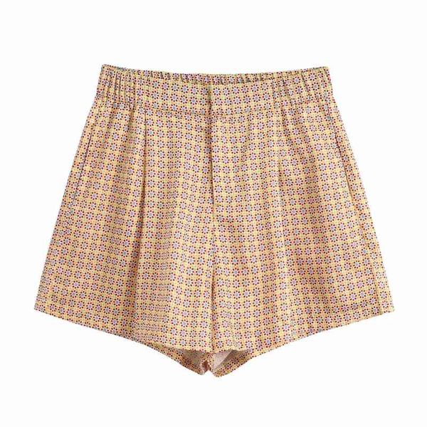 

women vintage floral geometric print shorts ladies pocket casual slim shorts chic elastic waist pantalone cortos p625 210419, White;black
