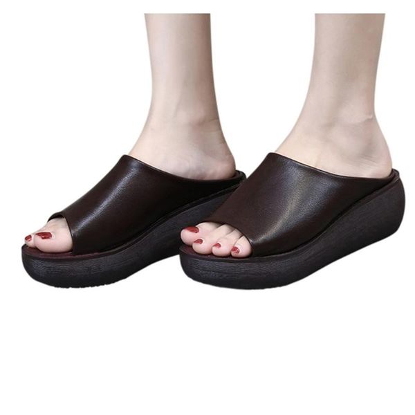 

slippers womail slip on for women solid women's summer slip-on flat peep toe breathable platform shoes woman, Black