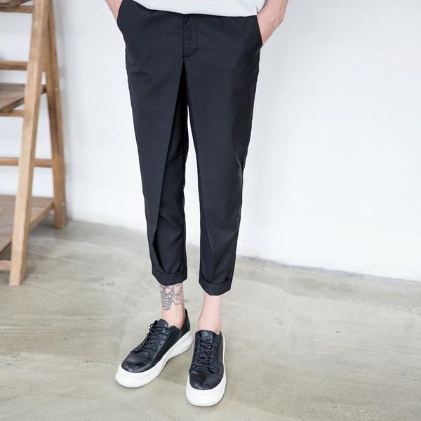 

men's pants 27-46 2021 men runway metrosexual fashion slim hypotenuse nine plus size leisure trousers costumes, Black