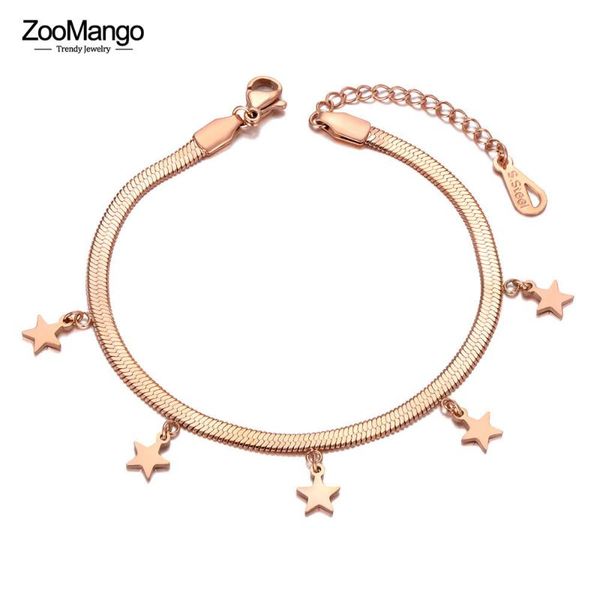 

link, chain zoomango bohemia party titanium stainless steel snake bracelets fashion 5pcs star charm jewelry for women girls zb21006, Black