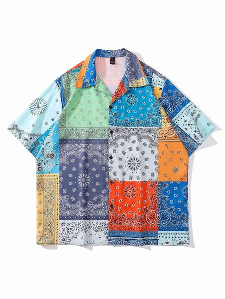 

men paisley & patchwork print shirt h9qc#, White;black
