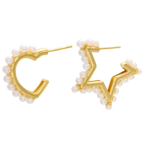 

creative 2021 fashion gold color pearl stud earrings heart/star with ear back jewelry wholesale model:ve253, Golden;silver