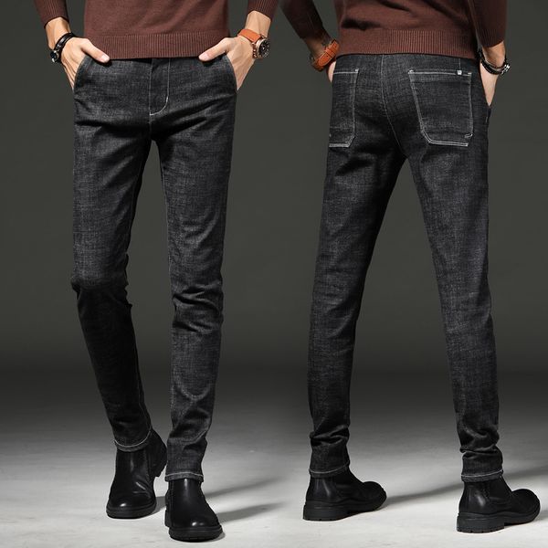 

jeans four seasons men's 2021 business slim long pants korean trendy casual, Blue