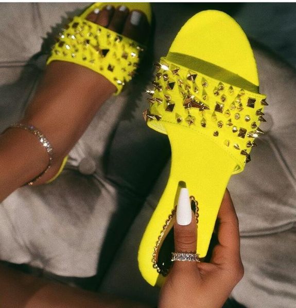 

slippers 2021 summer designer rivet nail flat candy color comfortable, Black