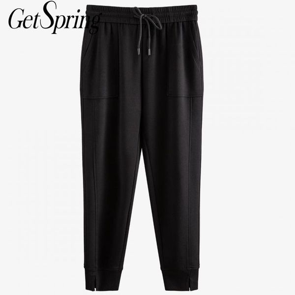 

women's pants & capris getspring women pant vintage high waist streetwear casual loose trousers black long 2021 fashion, Black;white
