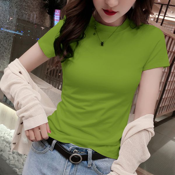 

t-shirt short sleeve new summer fashion half high collar slim fitting white cotton ammonia women's t-shirt 011