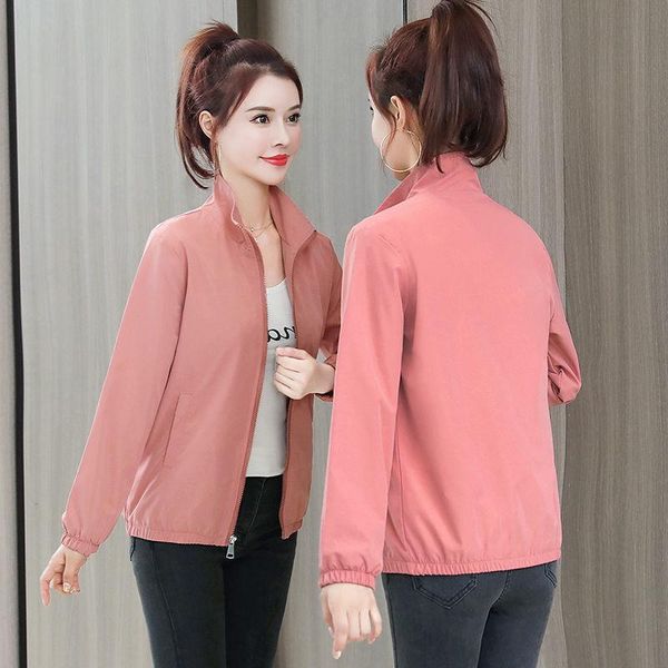 

women's jackets autumn women jacket casual stand collar long sleeve side pocket loose windbreaker coat lady zipper lightweight outwear, Black;brown